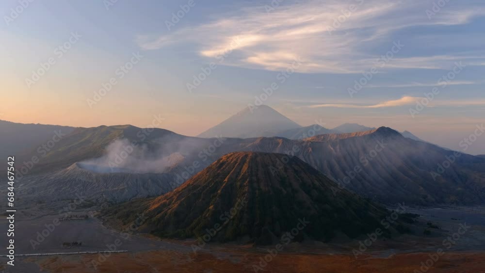 Volcano Bromo eruption at sunrise. Time lapse Volcano Bromo eruption at sunrise. Time lapse