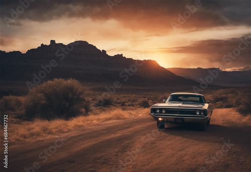 AI Generative illustration digital art of a vintage car in a desert setting © Sunshine Seeds