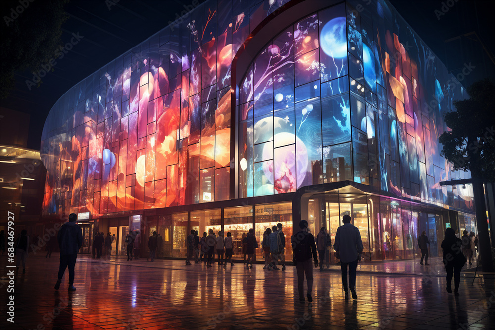 Naklejka premium The mall atrium was transformed into holographic technology