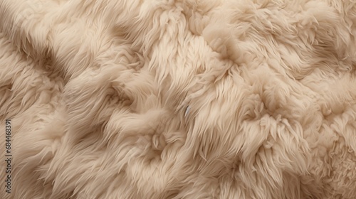 An intricately detailed photograph showcasing the natural texture of sheep's wool, with a close-up perspective that evokes the cozy comfort of cotton wool, featuring subtle beige tones.