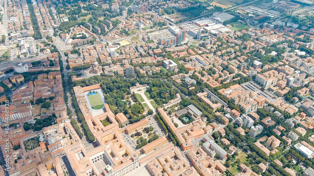 Modena, Italy. Ducale di Modena Palace, Giardino Ducale Estense Park. Historical Center. Summer, Aerial View