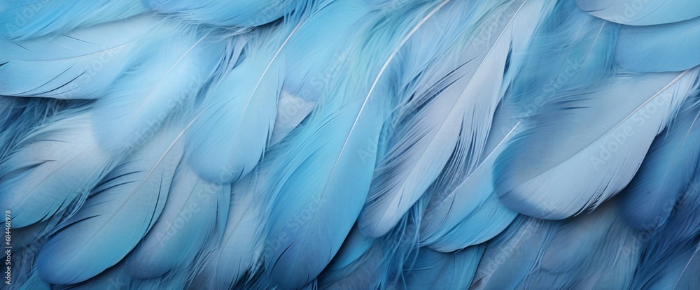 Close-up of blue feathers with intricate details and patterns, set against a soft blue background. Close-up of blue feathers with intricate details and patterns, set against a soft blue background.