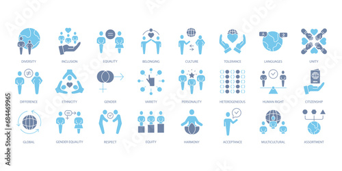 Diversity icons set. Set of editable stroke icons.Vector set of Diversity