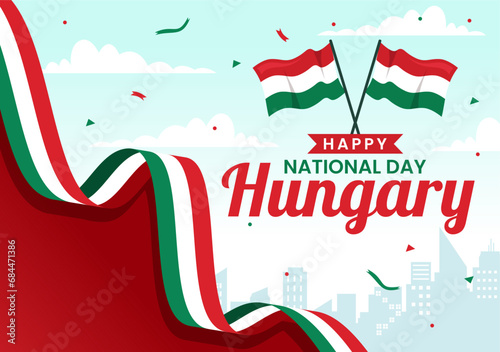 Happy Hungary National Day Vector Illustration on 15th of March with Hungary Flag in Flat Holiday Celebration Cartoon Background Design