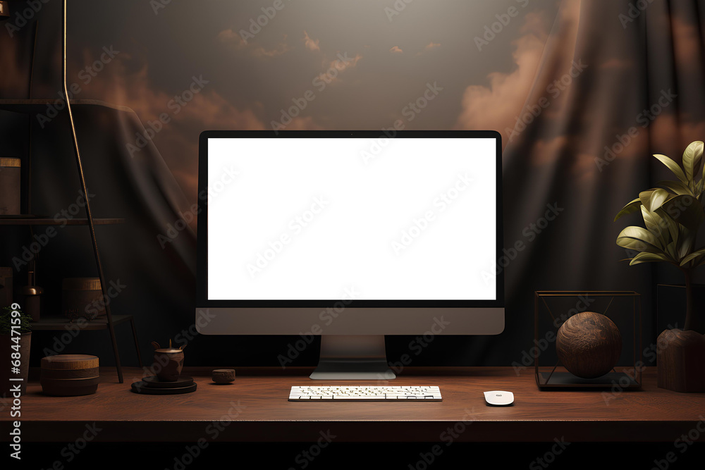Fototapeta premium empty screen computer , mock up, high resolution photography generated by AI