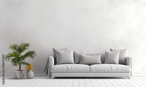 living room interior design with concrete wall  and gray fabric sofa