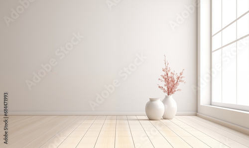 empty white room with wooden tile floor