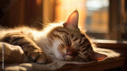 The cat sleeps under the sun's rays