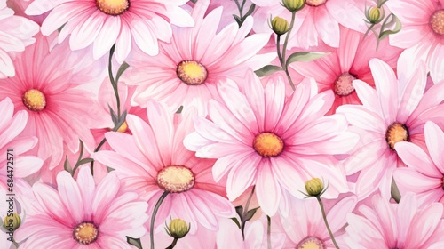 Watercolor strokes blending seamlessly with pink daisies  offering a soft and whimsical background for your creations.