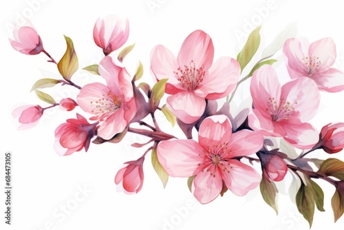 Watercolor cherry blossom isolated on white background. AI generative © tiena