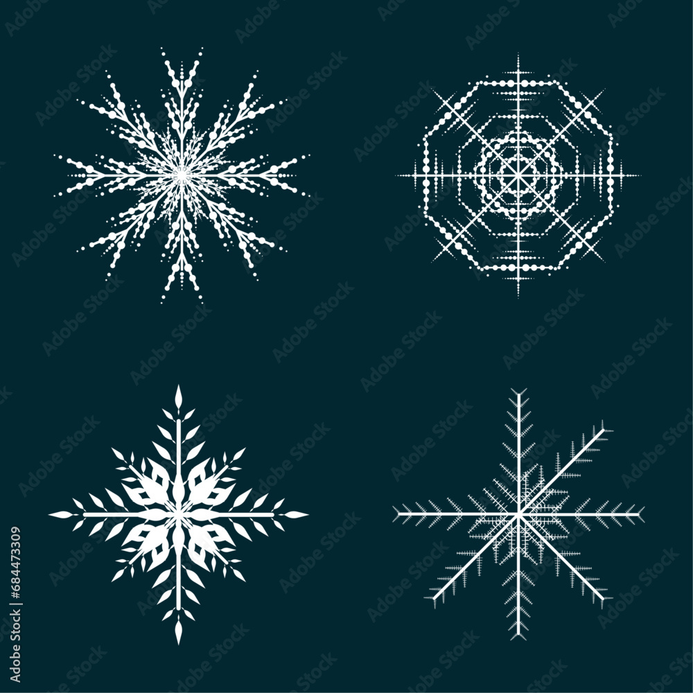 Obraz premium Four different Flat snow icons, silhouette. Nice element for Christmas banner, cards. New year ornament concept