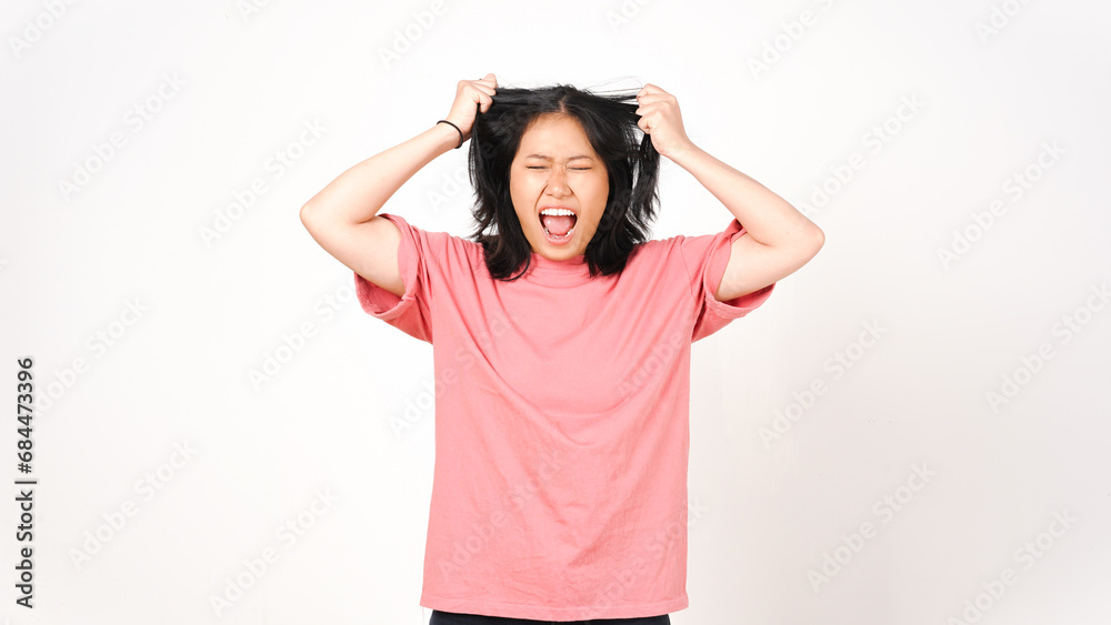 Angry Stressed and Pull Hair Of Beautiful Asian Woman Isolated On White Background Angry Stressed and Pull Hair Of Beautiful Asian Woman Isolated On White Background