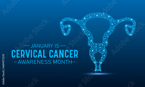 Cervical cancer awareness month is observed every year in january.  Low poly style design. Vector template for banner, greeting card, poster with geometric background.