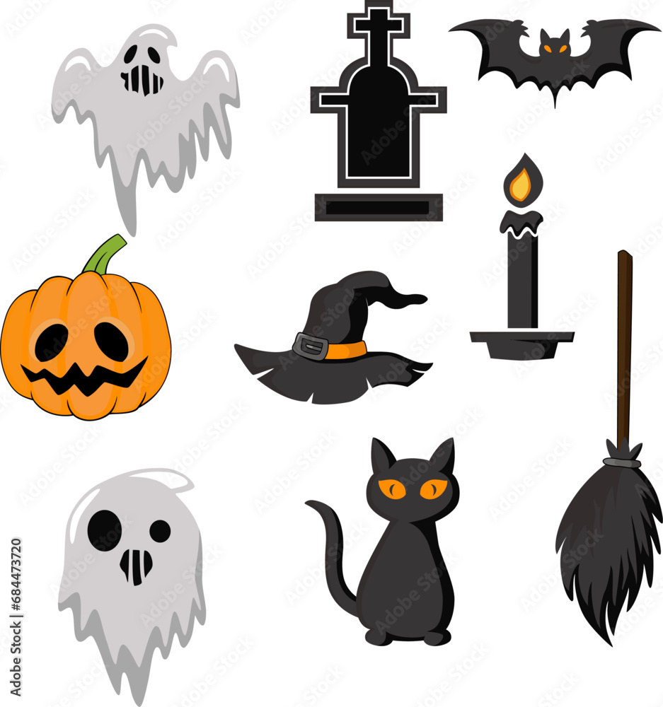 Cute Halloween elements on white background Cute Halloween elements on white background