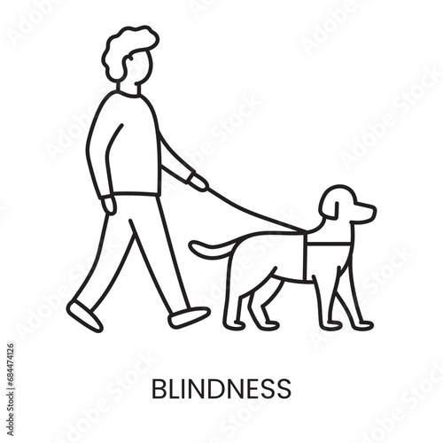 People with disabilities, vision problems, blindness and low vision, guide dog line icon