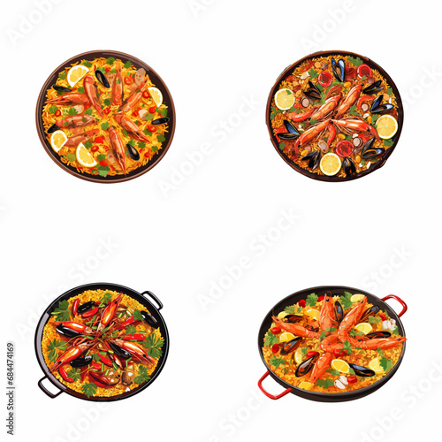 set of paella watercolor illustrations