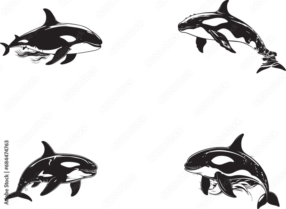 Fototapeta premium Set of silhouettes sperm whale on a white background.