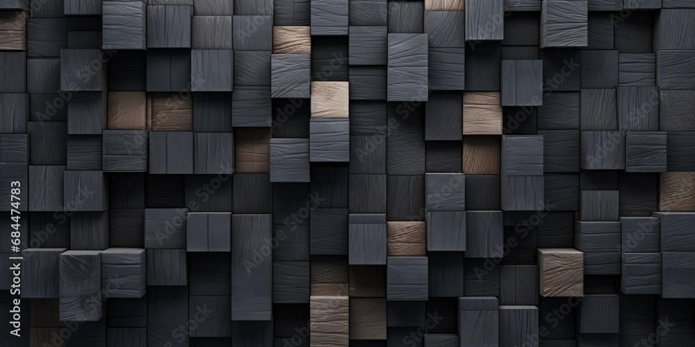 Abstract block stack wooden 3d cubes, black wood texture for backdrop Abstract block stack wooden 3d cubes, black wood texture for backdrop
