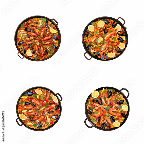 set of paella watercolor illustrations