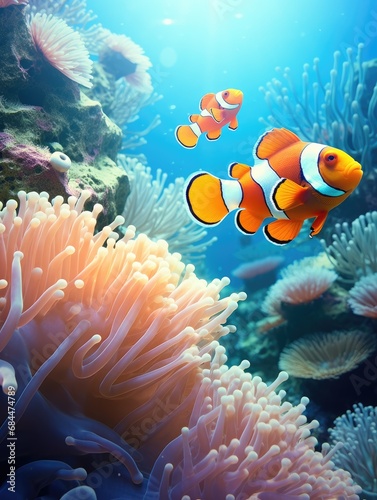 Amphiprion ocellaris clownfish and anemone in sea. © Lubos Chlubny