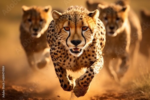 Running cheetah in the African savannah