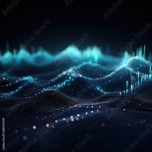 Abstract digital dot line particle data background connecting technology concept. photo