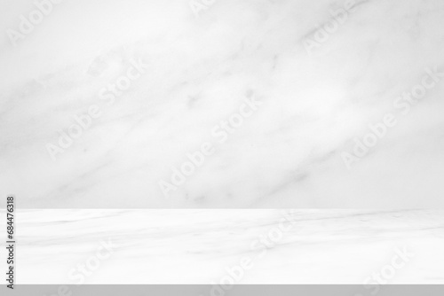 white marble table top with natural wall texture background for mockup product display template © Kwangmoozaa