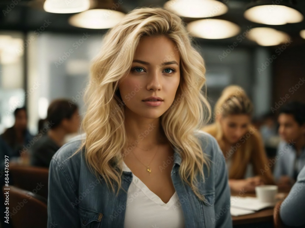 Blonde girl in meeting Generative AI Blonde girl in meeting Generative AI