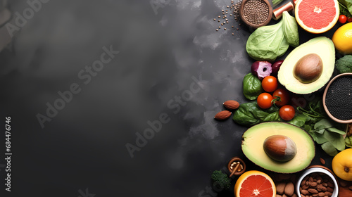 Selection of Healthy Foods on a Gray Concrete Background，PPT background