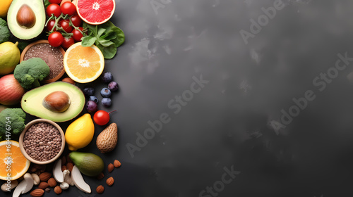 Selection of Healthy Foods on a Gray Concrete Background，PPT background
