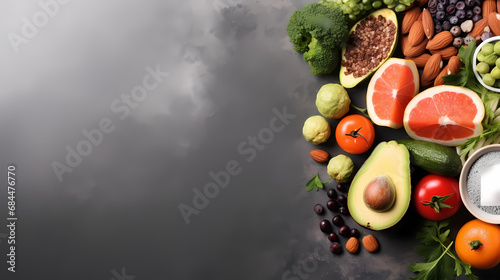 Selection of Healthy Foods on a Gray Concrete Background   PPT background