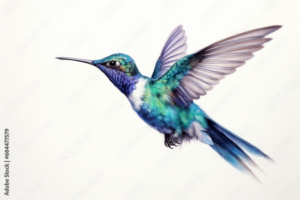 Fototapeta premium Watercolor colorful hummingbird isolated on white background. AI generative