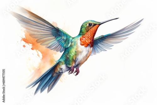 Watercolor colorful hummingbird isolated on white background. AI generative