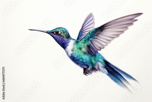 Watercolor colorful hummingbird isolated on white background. AI generative © tiena