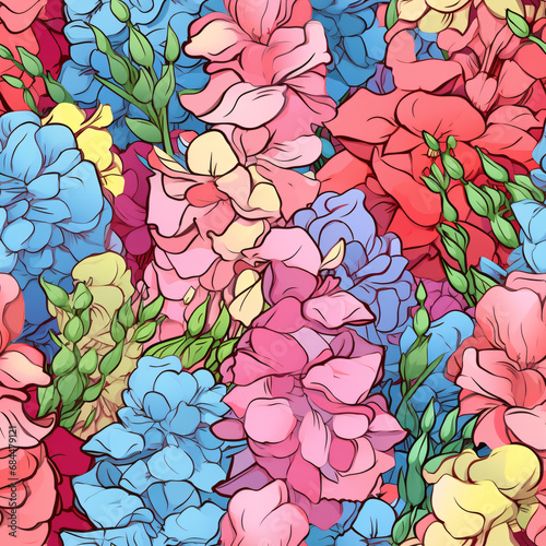 Snapdragon seamless pattern, tileable floral illustration