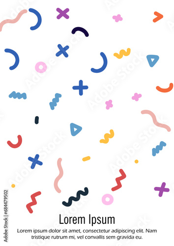 Abstract Minimal Vector Background in Trendy Doodle Style.   Vibrant Graphic Print with Dynamic Lines and Geometric Shapes.  Set of Vivid Poster 80s - 90s Design for Landing Page, Cover, Brochure.