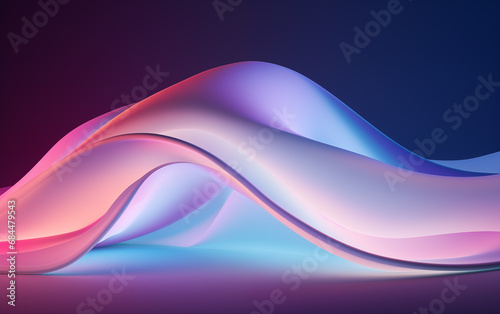 3D abstract shapes with flowing neon hues. Swirly landscape background. Ai generated image