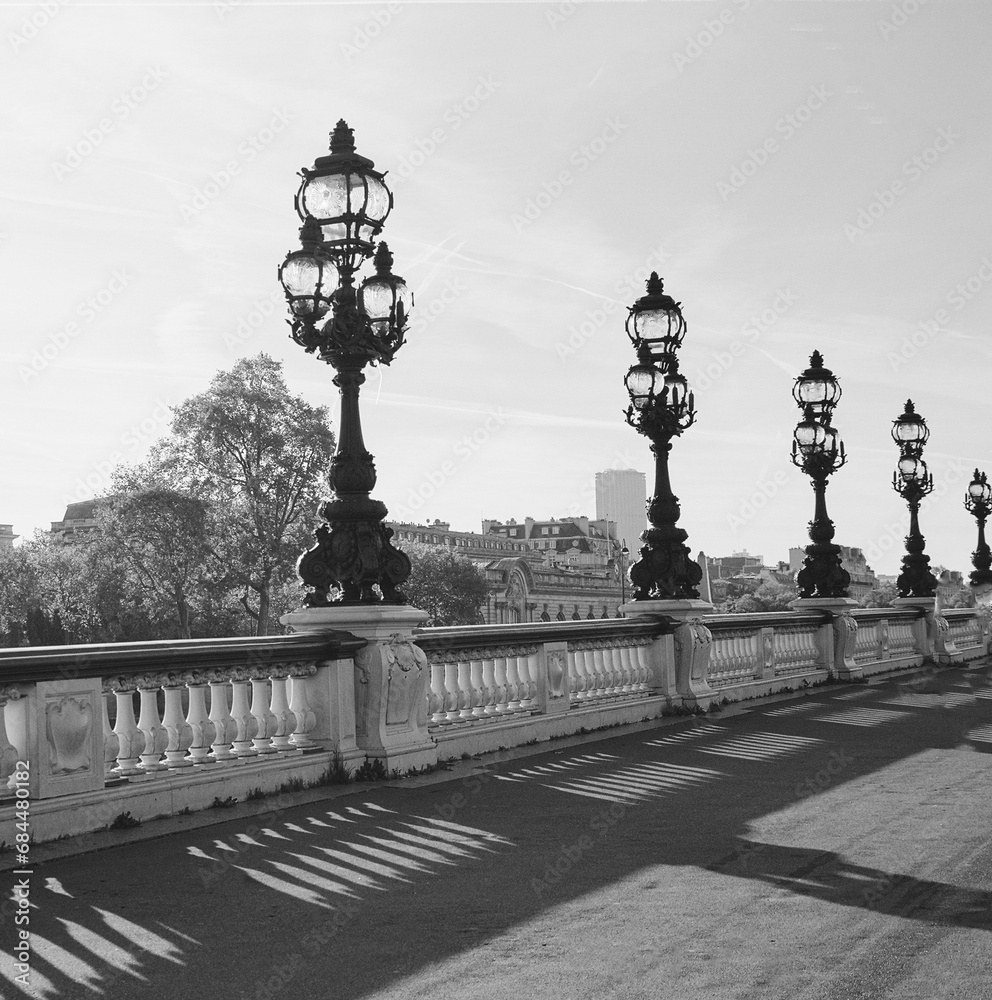 black and white image of Pont Alexander bridge Paris