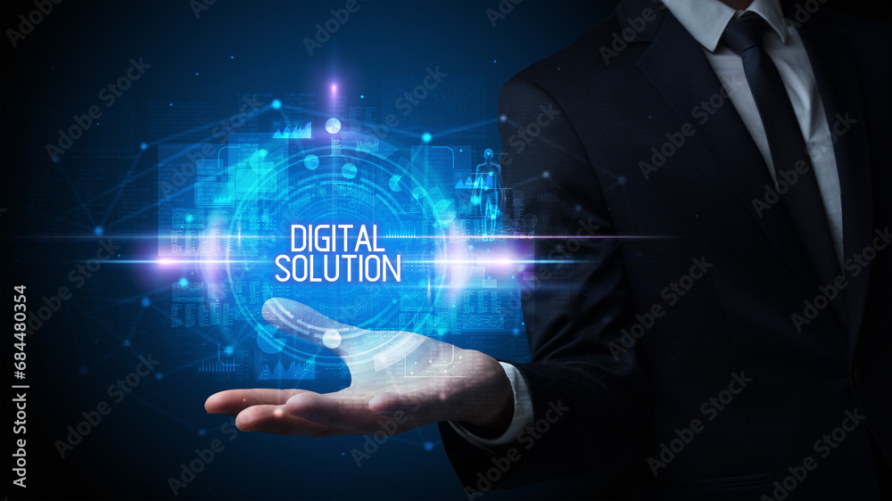 Man hand holding digital technology concept