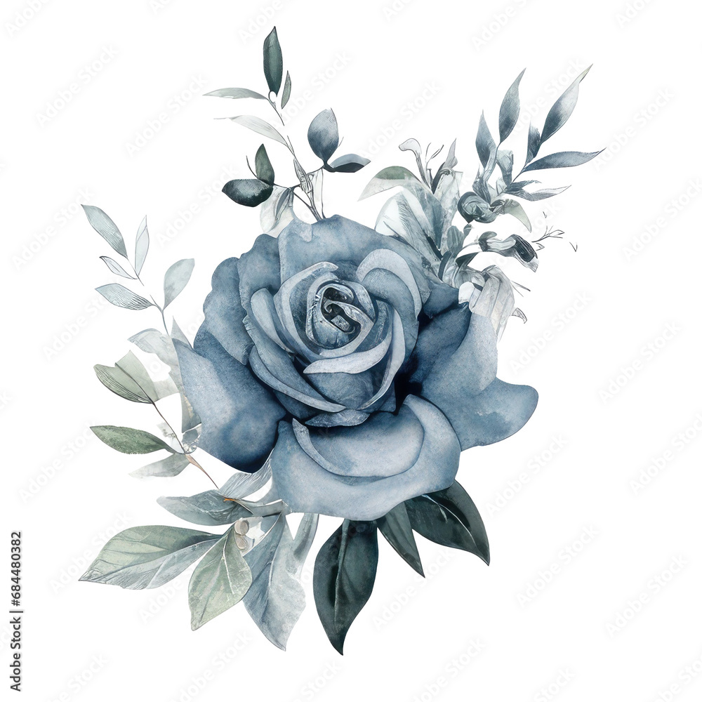 Watercolor blue flowers and roses collage Watercolor blue flowers and roses collage