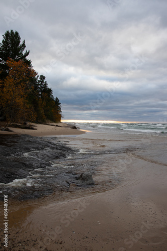 Wallpaper Mural Chilly autumn sunset over the beach with incoming waves Torontodigital.ca