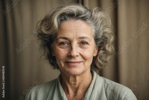 Portrait a middle-aged woman in 1940's with a face without makeup, happy eyes but don't laugh, her skin is not smooth. © kapros76