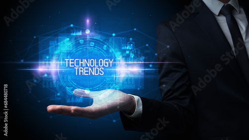 Man hand holding digital technology concept