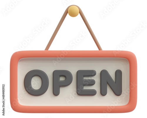 3d rendering a hanging shop sign with the words open transparent