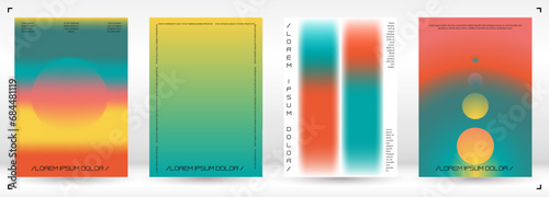 Futuristic Background Set with Gradient Mesh Holographic Shapes. Vector Template Design for your Business. Minimal Colourful Print Set for Your Identity Style