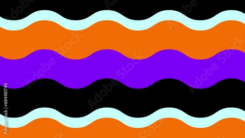 数色のカラフルな波打つ縞模様が縦にスクロールする背景向けアニメーション素材　10秒ループ　薄いライトブルー／オレンジ／パープル／ブラック