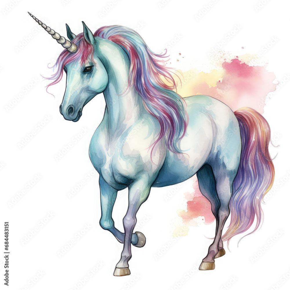 Naklejka premium Drawing cartoon unicorn Illustration, Generative Ai