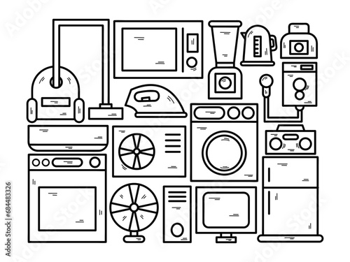 Hand Drawn Household Appliances Collection in Doolde Vector Element Illustration Style