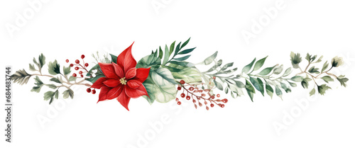 Christmas floral frame clipart, Watercolor winter border for greeting card and invitation