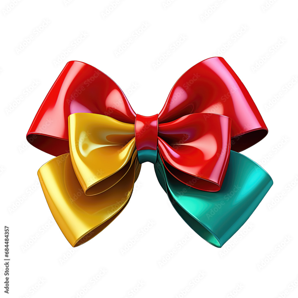 Christmas bow or ribbon on transparent background cutout. PNG file. Mock up for design
